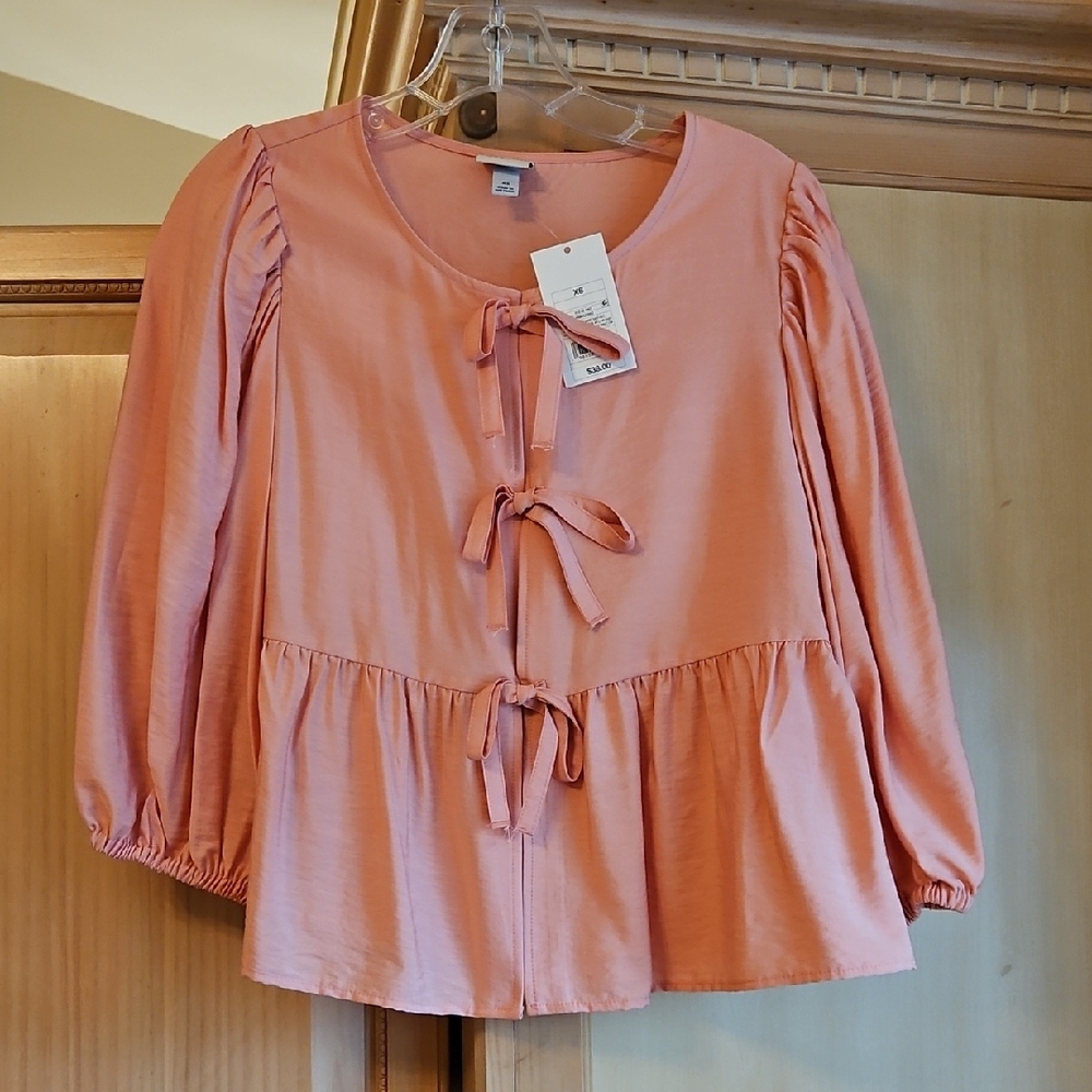 a new day Women's Pink Blouse with Bow Details